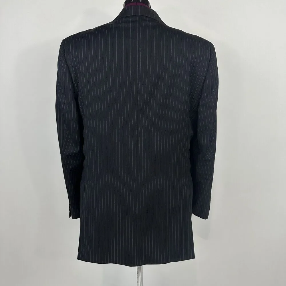 Daniel Cremieux Blazer Loro Piana Super 120s 42R Black Pinstripe Wool Men Jacket